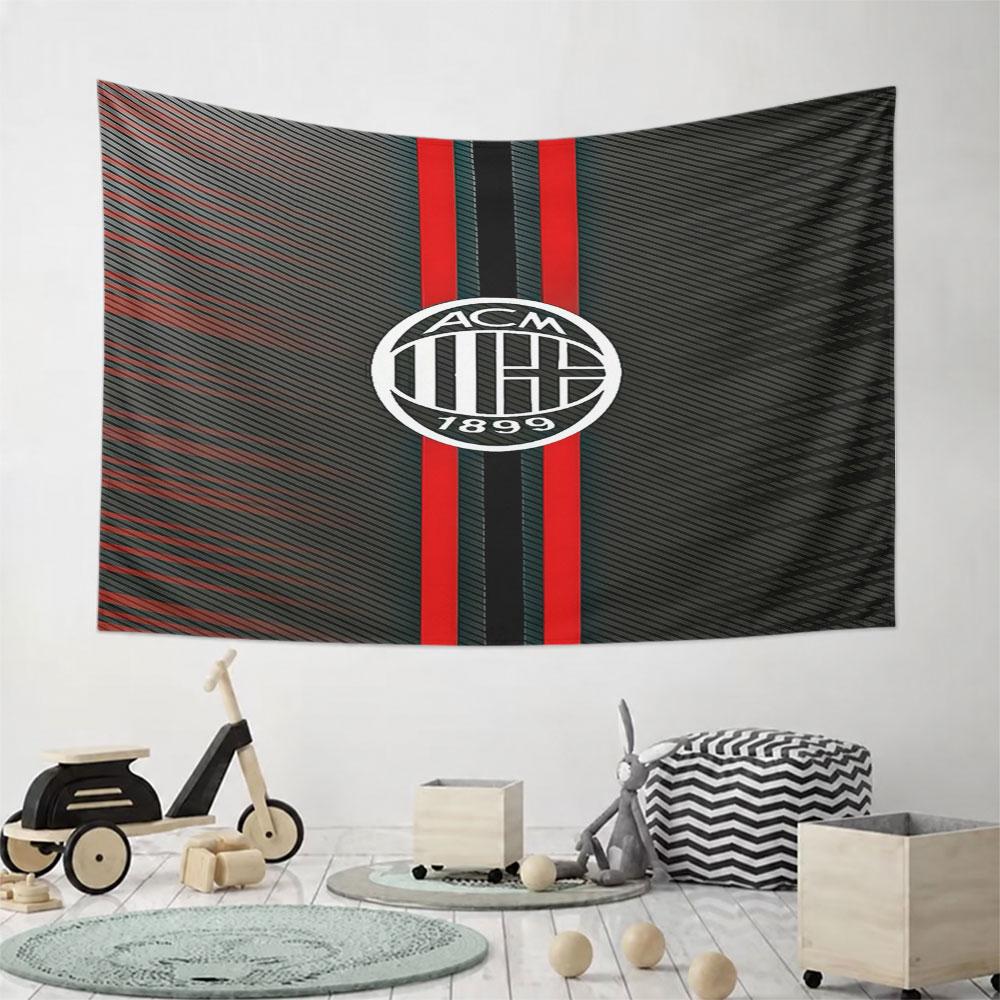 AC Milan Logo with Red Stripes Pattern Wall Hanging Tapestry Decorative Tapestry Home Decor for Bedroom and Living Room