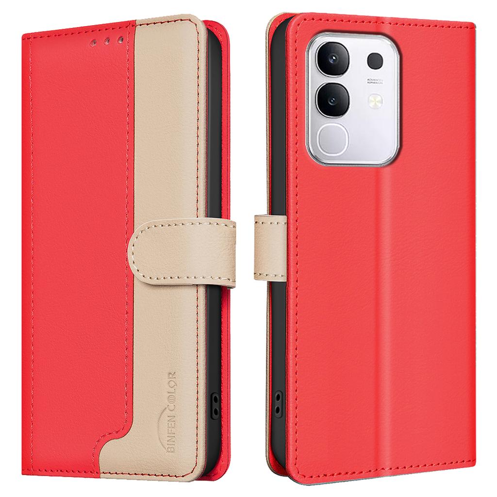BINFEN COLOR BF33 for vivo Y29 4G Leather Case Splicing Color RFID Blocking Wallet Stand Phone Cover