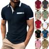 Men's Solid Color Button Stripe Lapel Short Sleeve Top Men's Casual Fashion Shirt