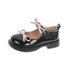 Spring Girl's Mary Janes Sliver Black Bowknot Elegant Kids Leather Shoes Chunky Round Toe Beautiful Chic Children Flat Shoe26-36