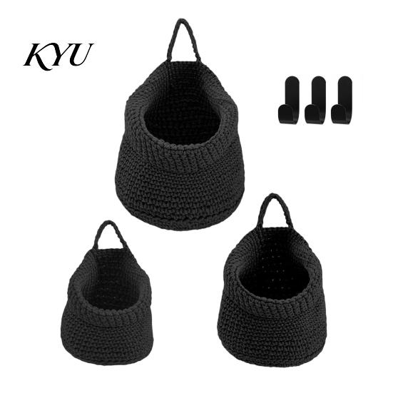 Decorative Storage for Cosmetics 3PCS Woven Wall Hanging Bag, Natural Cotton Rope Fruit Baskets, Small Sundries Holder Entrance Boho Multi-functional