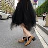 Cowhide Version~ Grape Mother Same High-heeled Single Shoes Retro Cross-strap Mary Jane Shoes Square Head Thick Heel Ballet Shoes