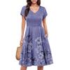 Womens Summer Dress Short Sleeve V Neck Short Dresses Fashion Casual Flowy A Line Swing Sundress With Pocket