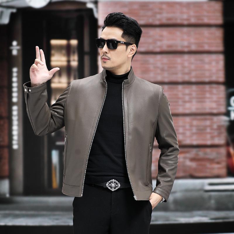 Весенняя и осенняя куртка из натуральной кожи, мужская куртка из овчины с воротником-стойкой, кожаная куртка, деловая мужская куртка