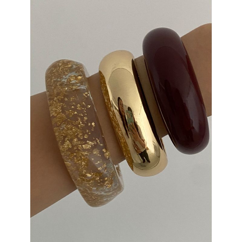 European and American Cross-Border Fashion Transparent Gold Foil Irregular Resin Bracelet Ins Style Metallic Glossy Resin Wide Bracelet for Women