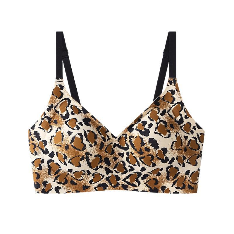 Leopard Print Seamless Push-Up Bra for Women - Anti-Sagging, Warm, with Side Support for a Beautiful Back