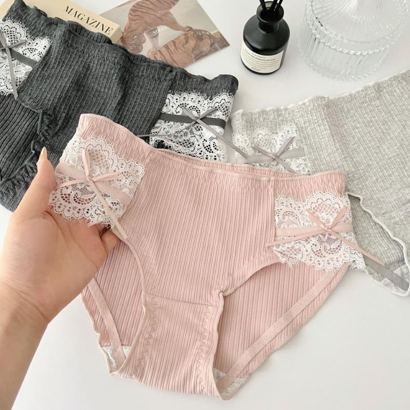 Women's Lace Underwear Pure Cotton Sexy Mid Waist Triangle Pants