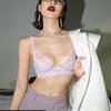 Сексуальный набор женского нижнего белья с вышивкой кружевных цветов Французский бюстгальтер с тонкой чашкой Push Up Летний дышащий комплект бюстгальтер и трусики Фиолетовое белье