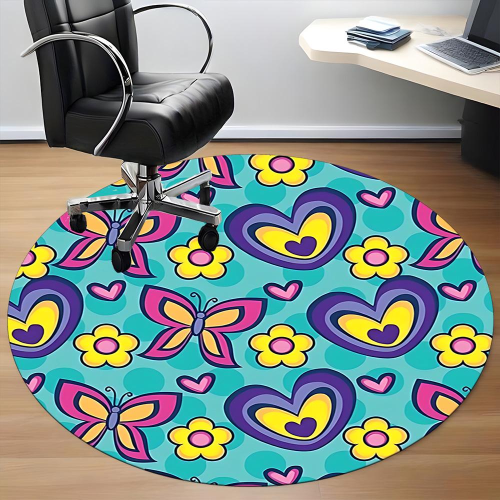 1pc Butterfly FlowersChair Carpet for Office, Indoor Non-Slip Washable Polyester Fiber Carpet, Mat For Office, Machine Washable