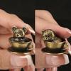 Coffee Cup Pet Cat and Dog Brass Figurines Desk Decoration Cute Lovely Adorable Pet Souvenir Craft Ornaments Store Decoration