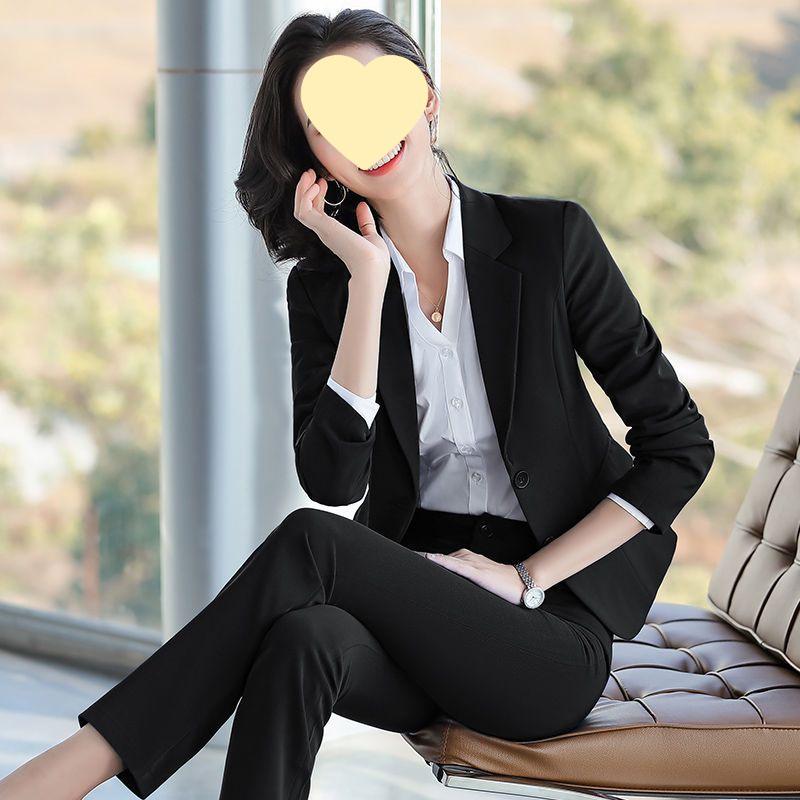 Женский офисный костюм в корейском стиле, синий - профессиональная одежда для весны/осени