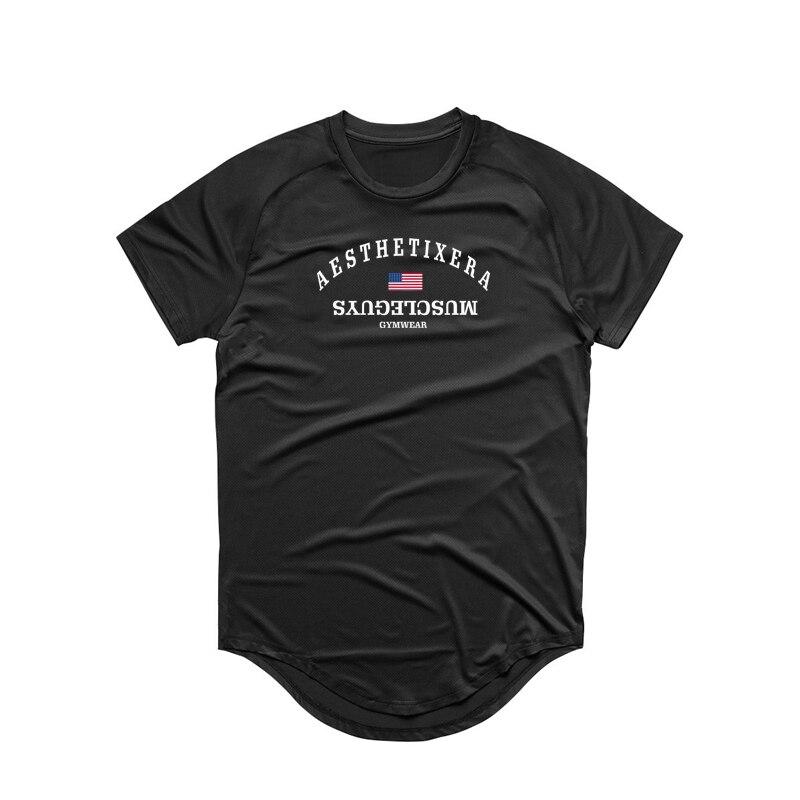 Muscleguys, летняя одежда, мужская спортивная повседневная футболка для фитнеса, быстросохнущая, дышащая и крутая, с короткими рукавами