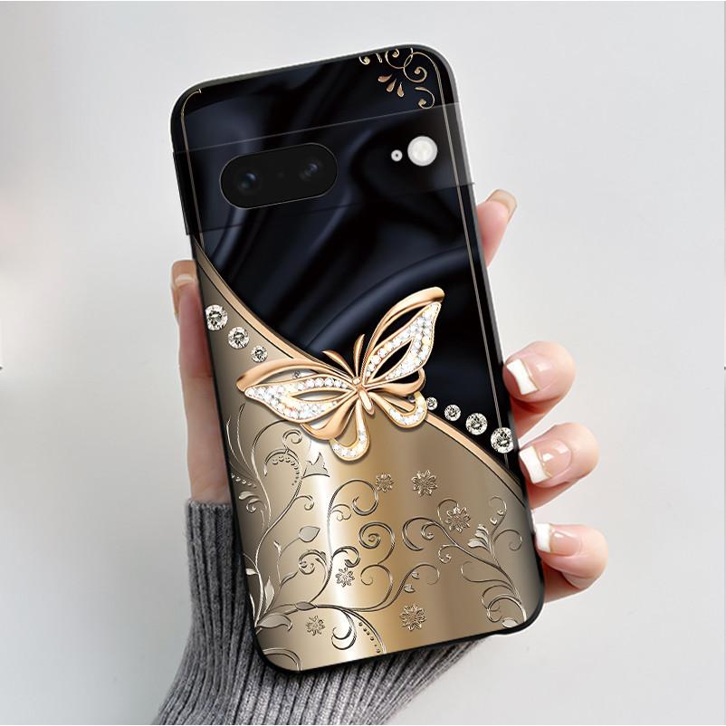 For Google Pixel 7 / Pixel 7 Pro Case Luxury Fashion Butterfly Flowers Black Soft TPU Silicone Back Cover Pixel7 7Pro Phone Case