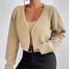 Women's Autumn and Winter Solid Color Long Sleeve Short V-neck Cardigan Crop Halter Sweater