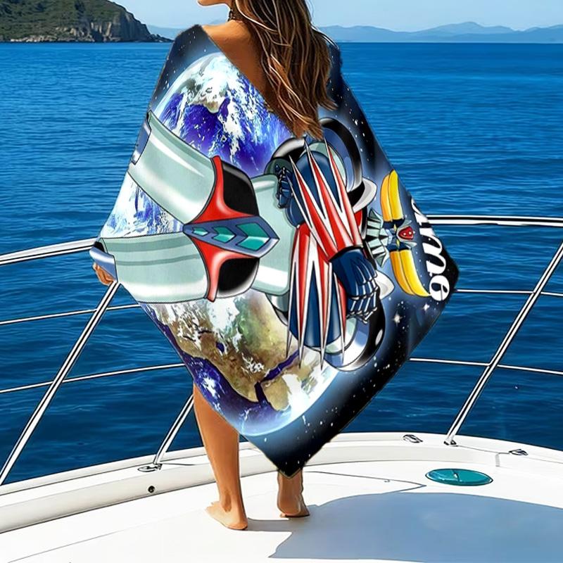 1PC Custom Name Beach Towel Robot Dreams Space Beach Towel, Suitable for Camping, Travel, Beach Accessories, Super Absorbent, Family Gift