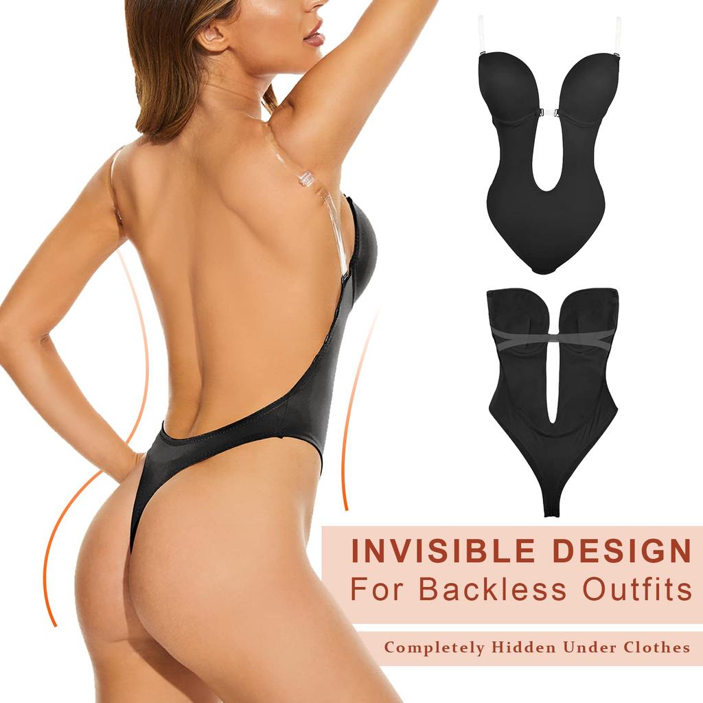 Tummy Control Shapewear for Women Plunge Backless Body Shaper Built-in Bra Camis Deep V-Neck Sexy Thong Bodysuit Party Club Wedding Dress Outfits