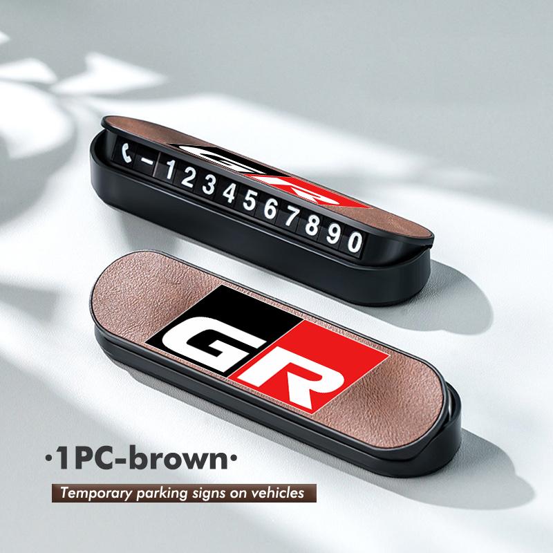 cnkym4 Suede Leather Car Temporary Parking Card Phone Number Plate For Toyota GR MN Corolla Yaris Aygo Prius RAV4 Crown CHR Camry