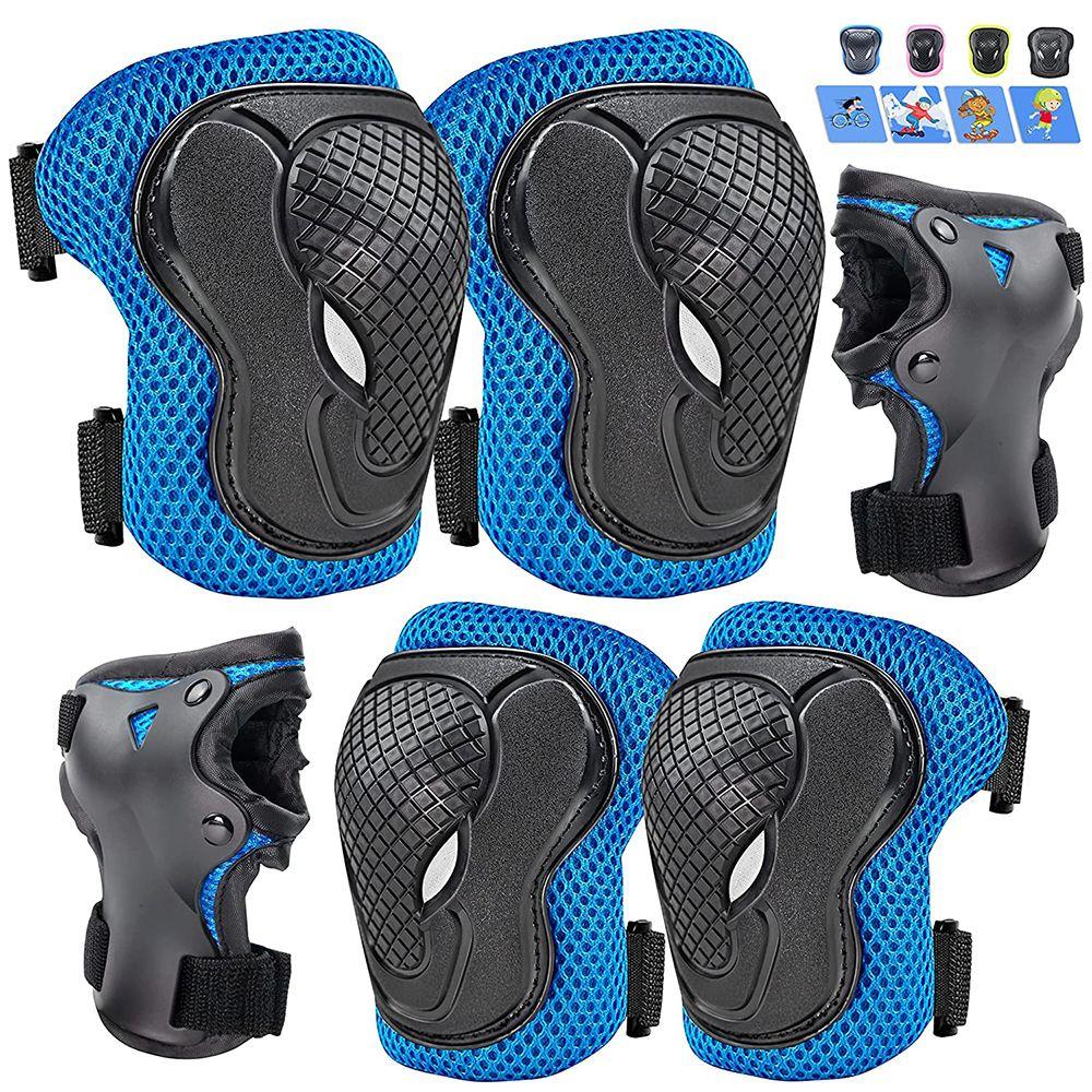 Skateboard 6 in 1 Protection Pads Protective Gears Set Elbow Pads Wrist Guards Kids Knee Pads Set