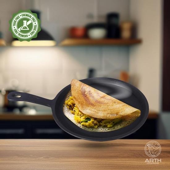 Arth 11-Inch Cast Iron Dosa/Chapatti Tawa with Handle, Pre-Seasoned