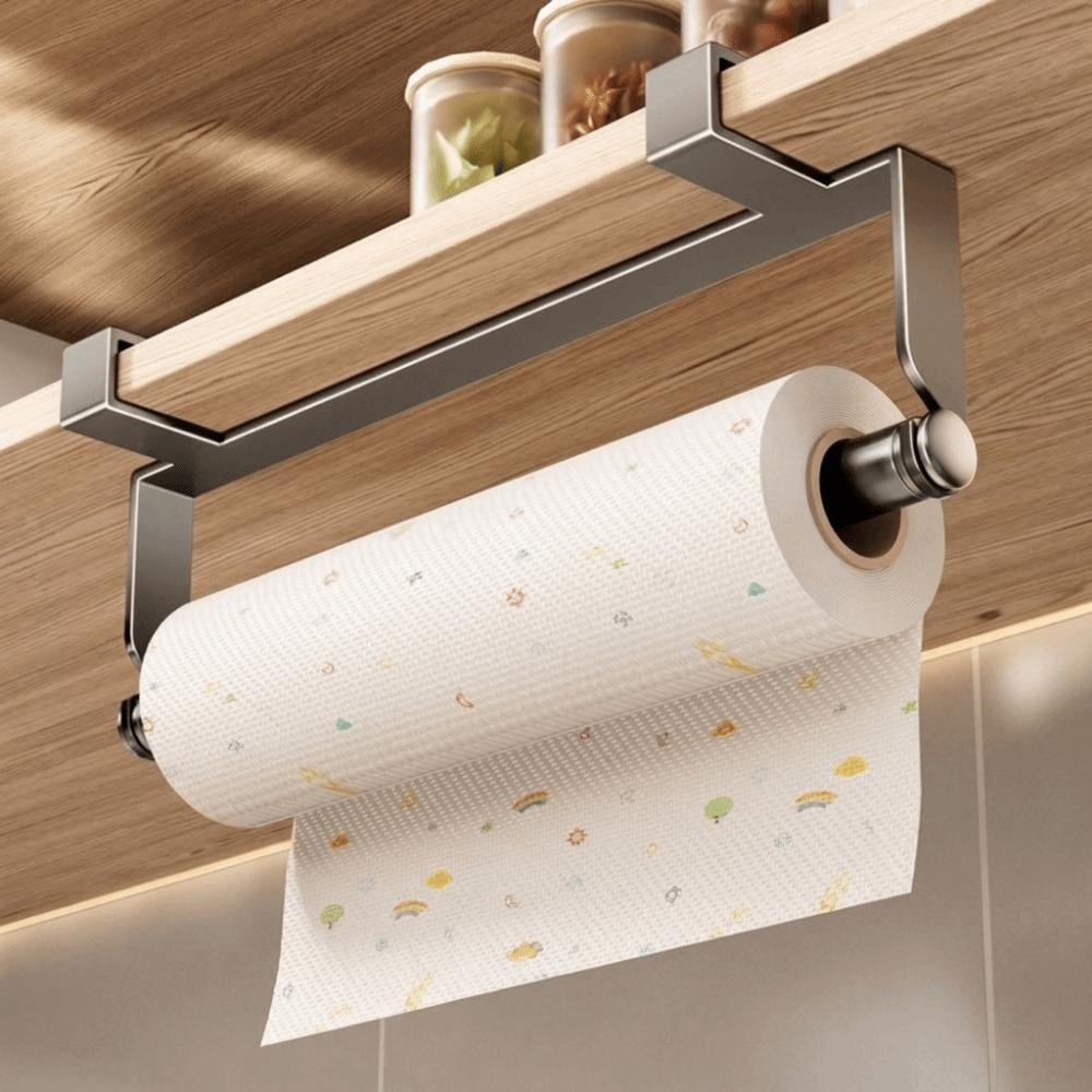 No Drill Roll Paper Holder Wall Mounted Paper Towel Rack Cling Film Storage Rack Apartment