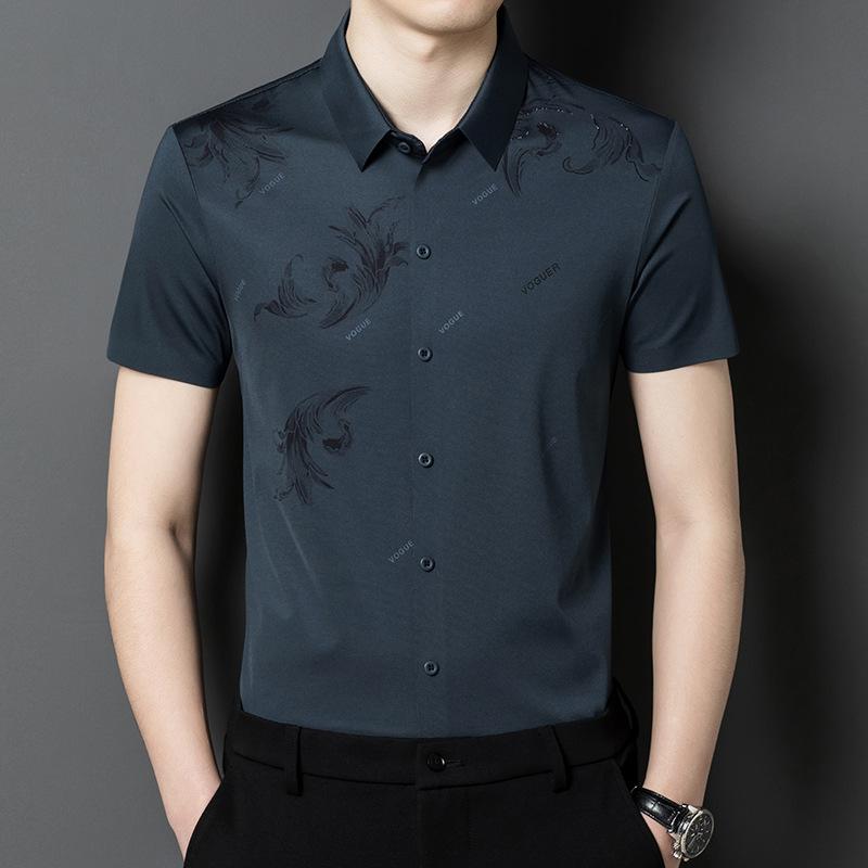 Новые мужские тонкие рубашки с короткими рукавами с принтом, модные деловые повседневные топы с короткими рукавами в корейском стиле для молодежи и людей среднего возраста