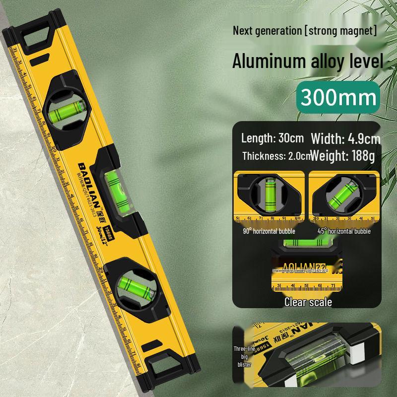 Высокоточный магнитный алюминиевый пузырьковый уровень — ударопрочный бытовой инструмент.