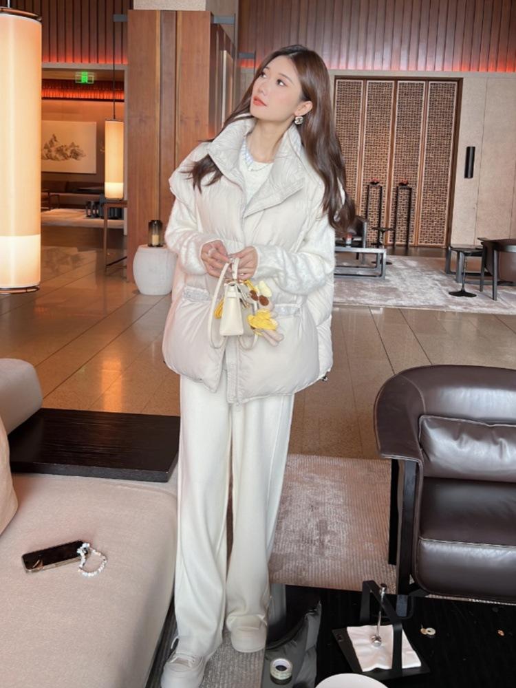 Зима 2024 новый повседневный пуховик жилет женский свободный 90% белый утиный пух воротник стойка куртка жилет куртка