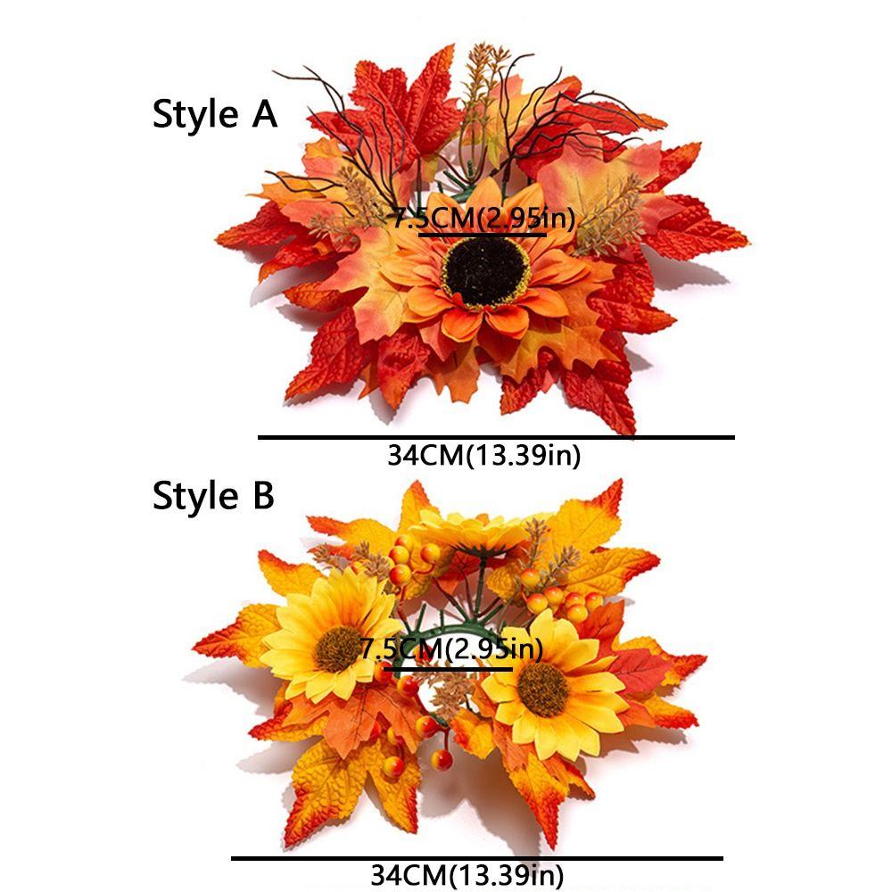 Fade Resistant Sunflower Maple Candle Ring Wreath Fall Decoration