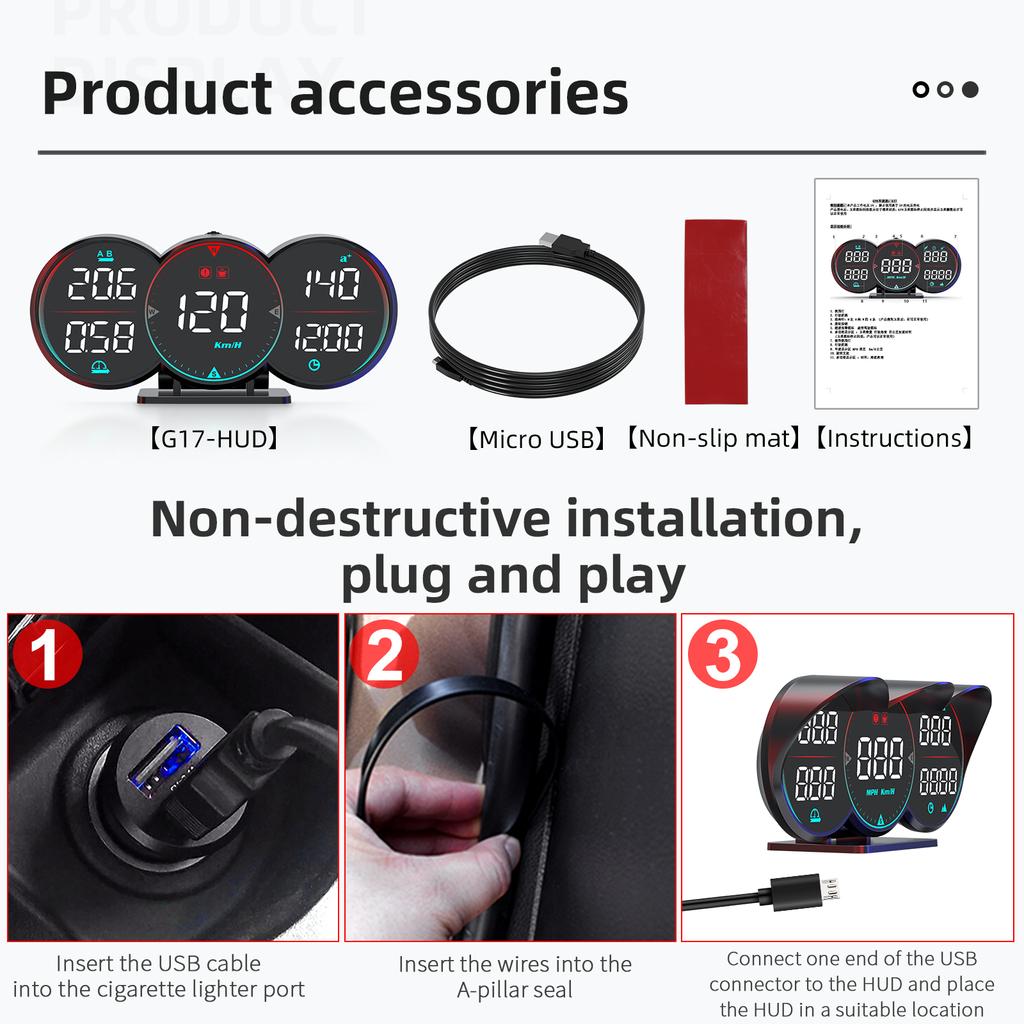 G17 Car HUD GPS+Beidou Chip Head Up Display LCD спидометр уклономер пройденное расстояние компас сигнализация превышения скорости для всех автомобилей