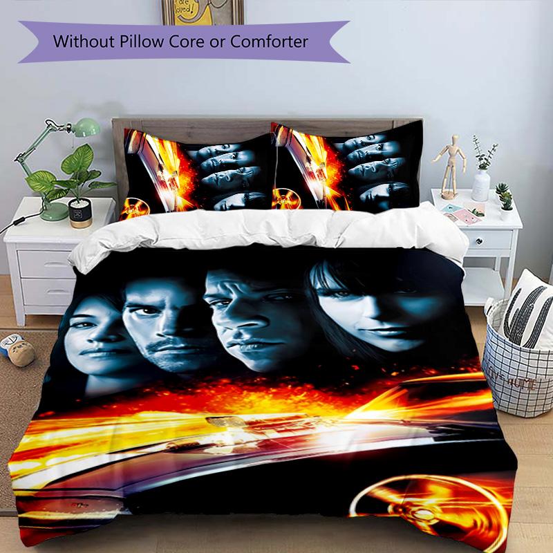 3pcs Fast and Furious pattern bedding set duvet cover set includes duvet cover &pillowcases, perfect all season bedroom decoration & gift