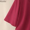 ZANZEA Women Casual V-Neck Solid Color Loose 3/4 Sleeve Blouse