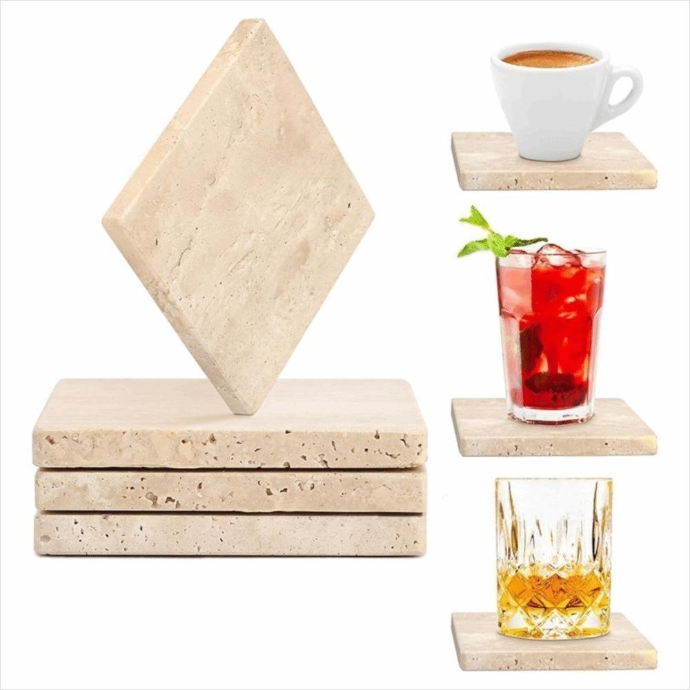 Natural Marble Coasters Placemat Vintage Combinable Jewellery Display Plate Heat Resistant Travertine Whiskey Coffee Coasters