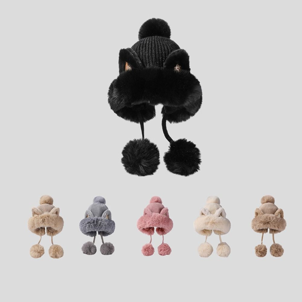 Шапка-ушанка Теплые вязаные шапки Кошачьи ушки Утепленная шапка Новая меховая шапка-бини Женщины