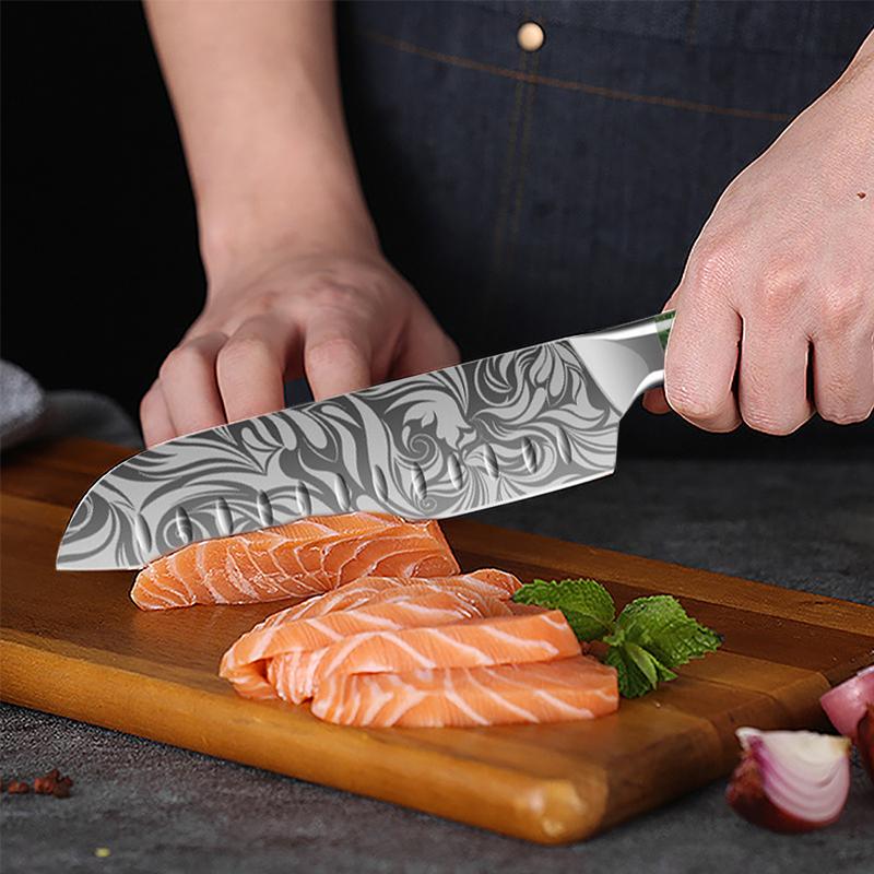 10 шт., нож шеф-повара с дамасским узором, нож для обвалки, нож для нарезки хлеба, универсальный набор японских ножей