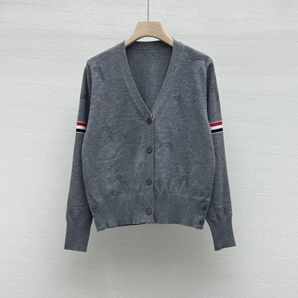 European Academy Style V-neck Logo Jacquard Cardigan - Spring Collection
