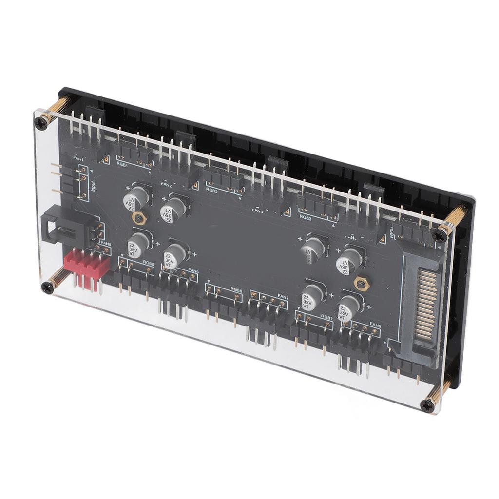 ARGB PWM 2 in 1 Hub 8 Way 5V 3 Pin ARGB HUB and 8 Way 12V 4 Pin PWM Hub with Acrylic Shell for Expanding Motherboard