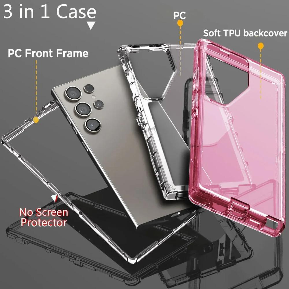 Прочный 3-в-1 OTT Прозрачный Кристальный TPU Чехол Для Samsung Galaxy S26 S25 S24 S23 S22 S21 Ultra Plus Бронированный Ударопрочный Чехол
