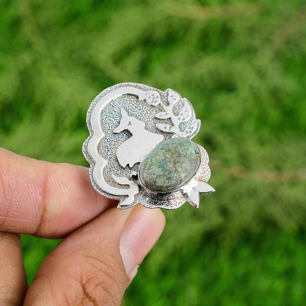 Tibetan Turquoise Gemstone Elegant Statement Bezel Ring Jewelry Sterling Silver