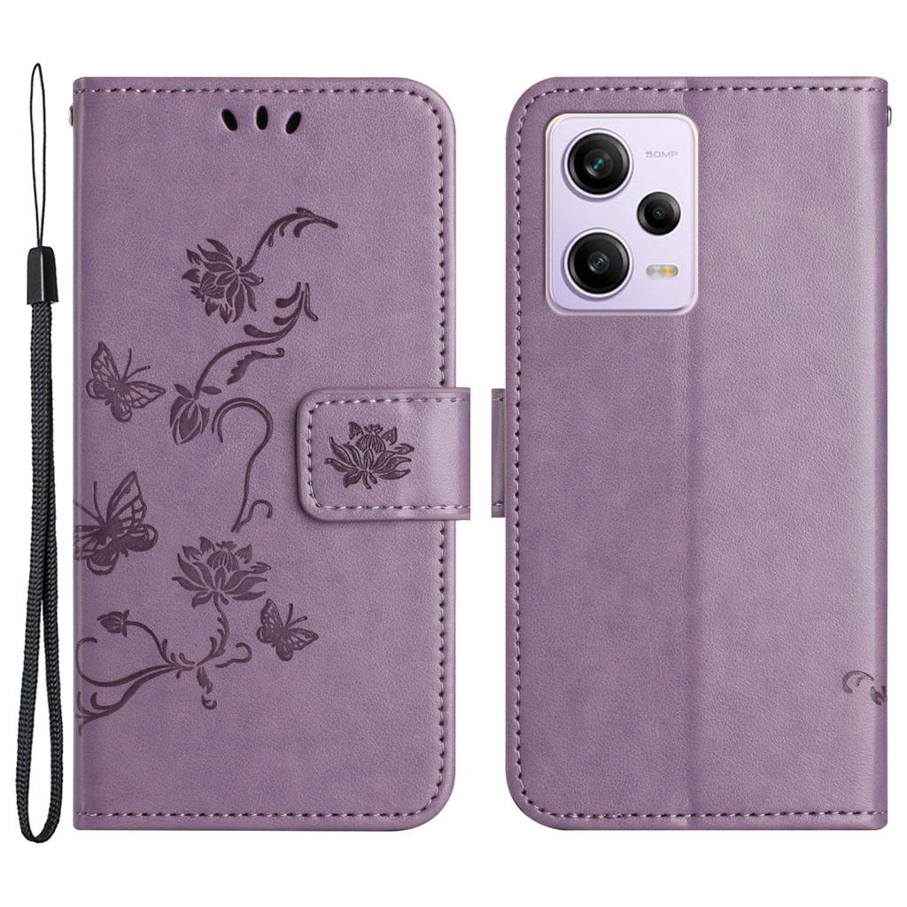 Shockproof Phone Case For Xiaomi Redmi Note 12 Pro+ 5G,PU Leather Phone Cover with Imprinted Butterfly Flower Pattern and Stand Wallet