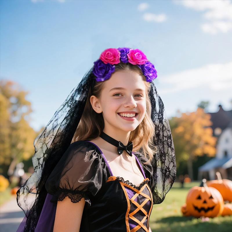 1 шт. Хэллоуин Имитация Цветка Косплей Реквизит Для Женщин Девушек Головной Убор Костюм Косплей Роза Ободок Кружево с Черной Вуалью