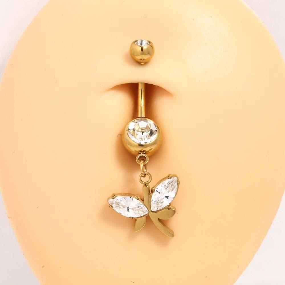 Dangled Design Leaf Navel Jewelry Zinc Zinc Alloy Flower Rhinestone Belly Ring Body Jewelry