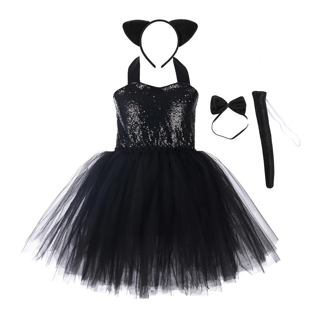 Baby Girls Halloween Cosplay Costume Kids Forest Theme Giraffe Cows Tiger Print Tutu Dress Party