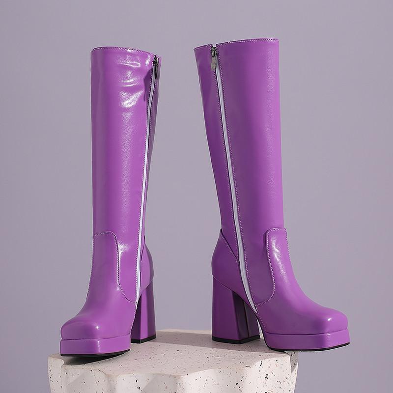 Women's High-heeled Boots Autumn and Winter New Candy-colored Thick-heeled Large-size Medium Boots