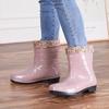 Short Rain Shoes Women Wear Non-slip and Wear-resistant Water Shoes Comfortable Waterproof and Velvet Pvc Labor Insurance Medium Rain Boots