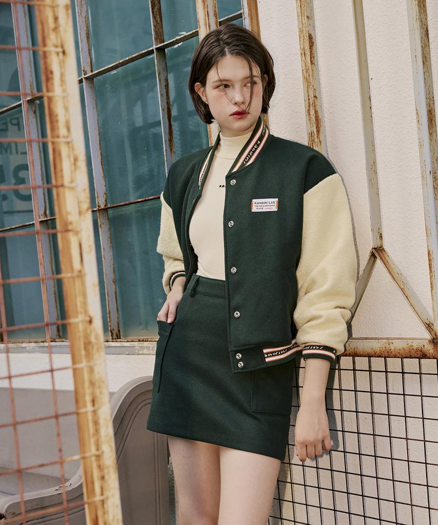 Candini Deep Green Wool-Touch Pocket Skirt