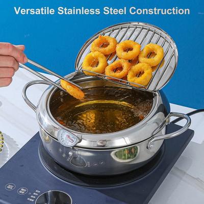 Нержавеющая сталь глубокая сковорода с крышкой японская глубокая сковорода термометр для контроля температуры сушилка для масла для кухни домашнего использования