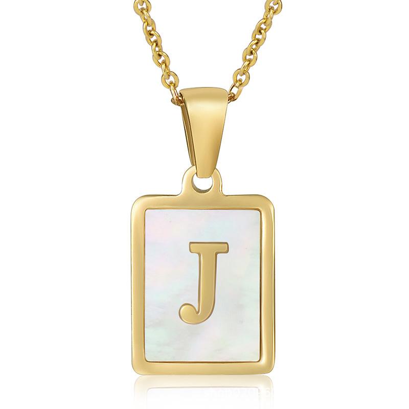 Name Letter Shell Pendant Necklaces White Square Initials Stainless Steel Necklace Gold Color Chain Jewelry for Women