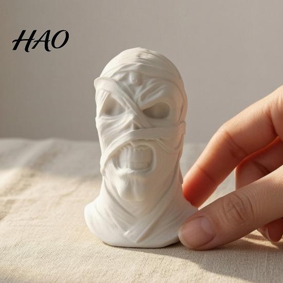 Unpainted Mummy Craft 3D Printed Figurine, Spooky Evil Head Statue, Halloween Dark Style Desktop Decor Ornament for Home, Living Room, Office
