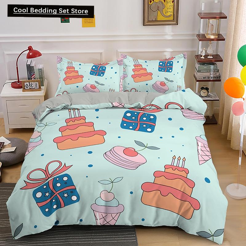 Coffee Cake King Queen Duvet Cover Lovely Afternoon Tea Drawing Bedding Set For Adult Western Drink 2/3Pcs Polyester Quilt Cover