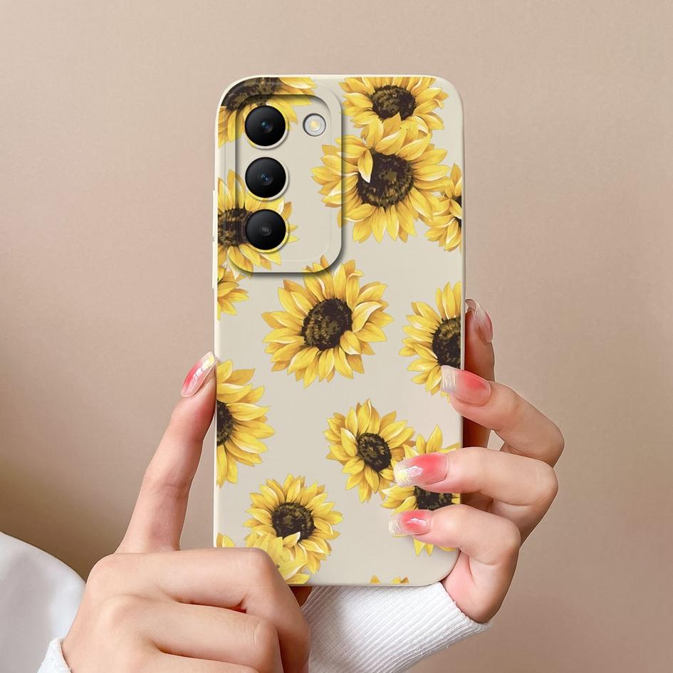 Чехол для Vivo T3 V30e Y200e V30 SE Y100 (ИДН) V40 Pro Capas Защитная пленка для экрана Популярный корпус Daisy Sunflower Жидкий силиконовый чехол для телефона для Vivo